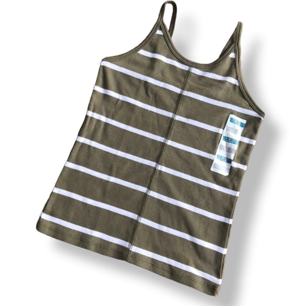 Old Navy Girls Tank Top Size S 6 7 Boot Camp Olive Green White Striped NEW